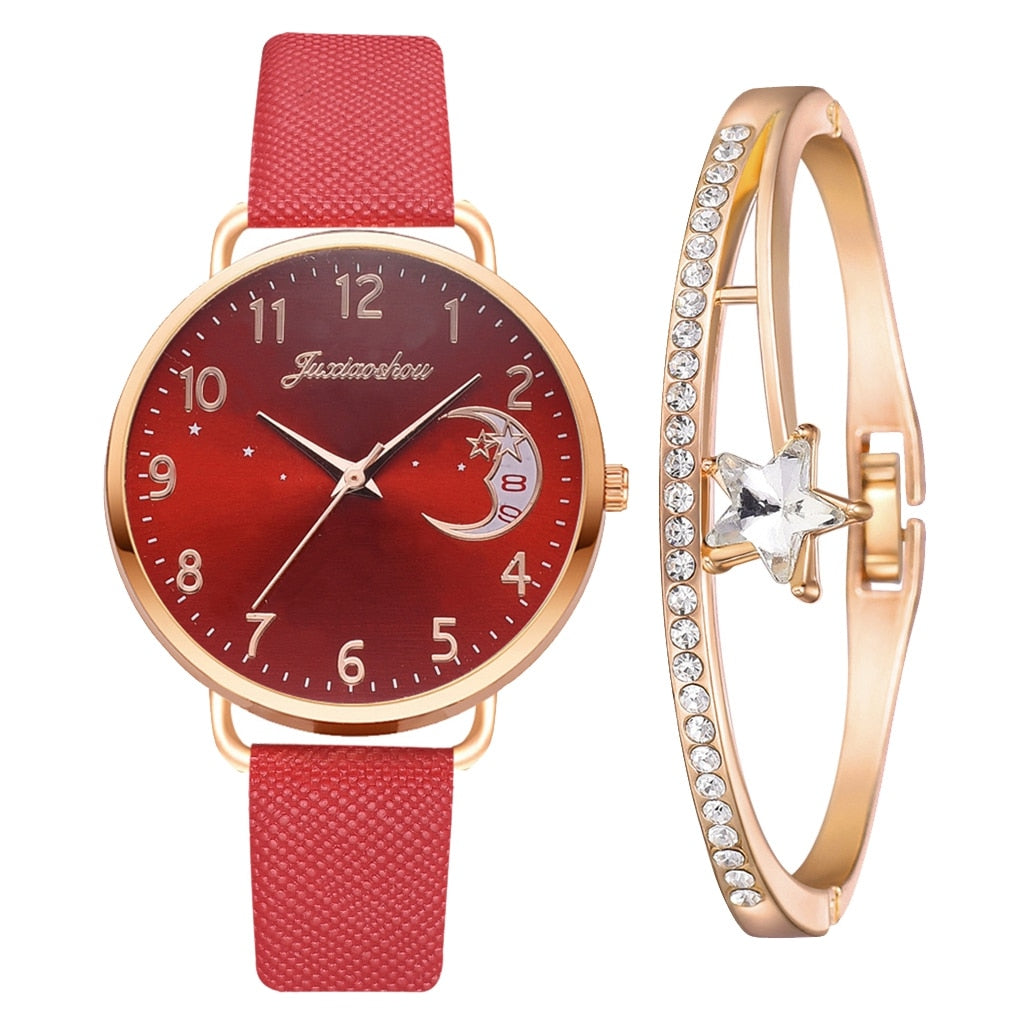 Montre avec cadran à chiffres lunaires et ensemble de bracelets
