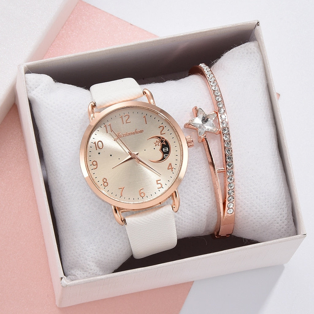 Montre avec cadran à chiffres lunaires et ensemble de bracelets